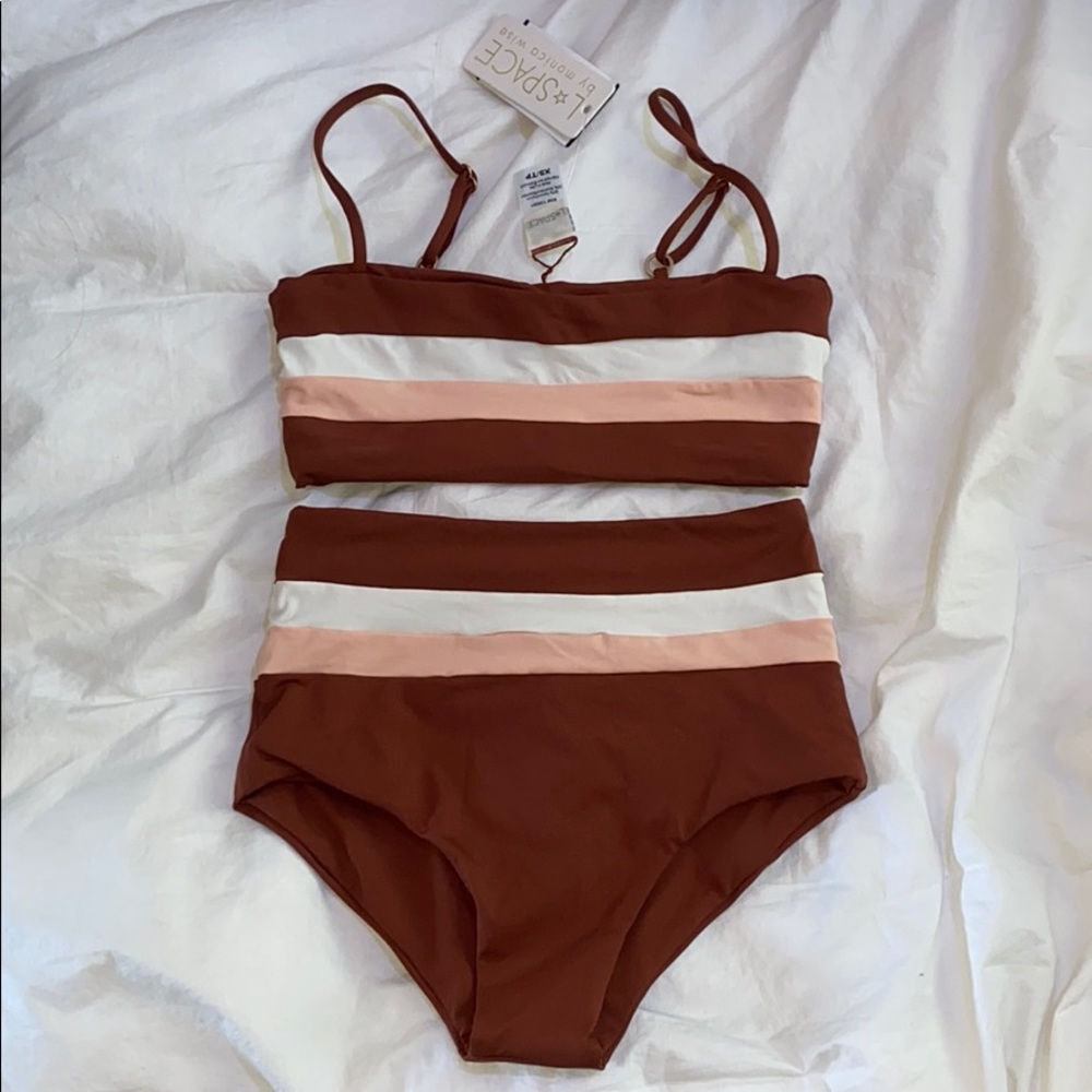 lspace portia stripe/rebel stripe bikini set XS